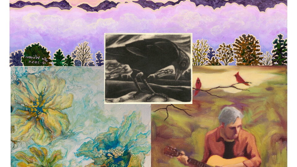 Collage of nature and music themes.