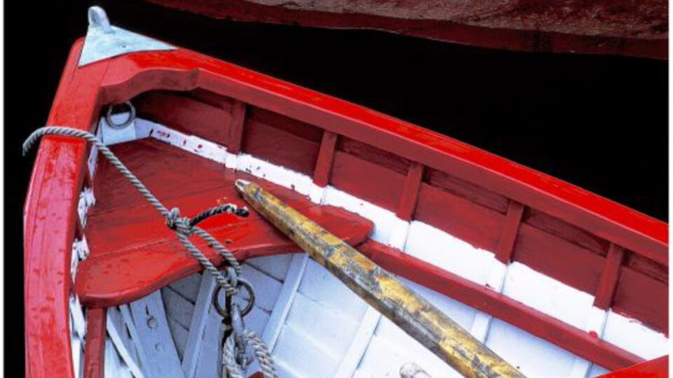 Red and white boat interior