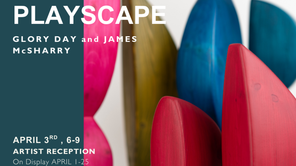 Art exhibition announcement with sculptures