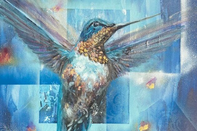 Colorful hummingbird in abstract background