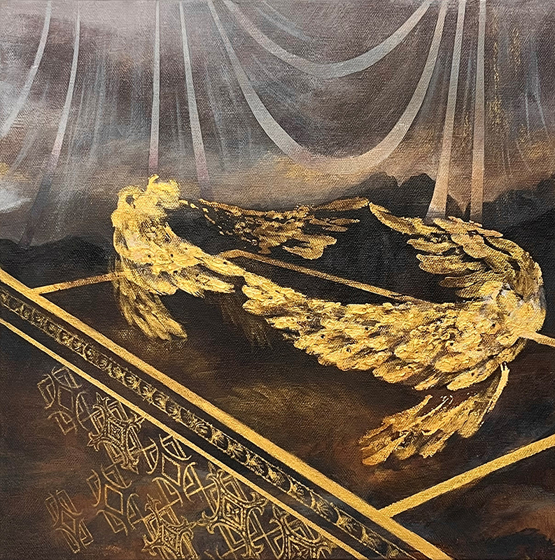 Golden wings on dark background