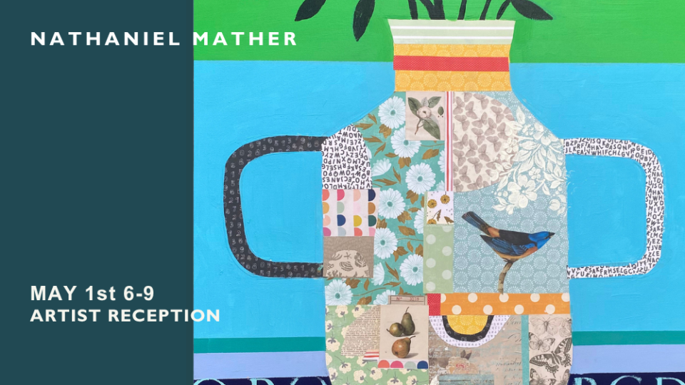 Art exhibition announcement with vase