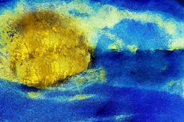Abstract sun over blue ocean waves
