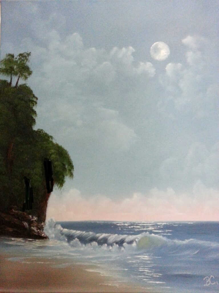 painting of waves crashing on the ocean
