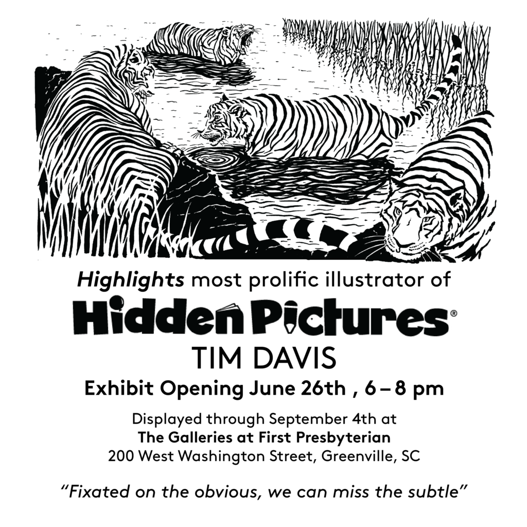 Art exhibit featuring tigers and text