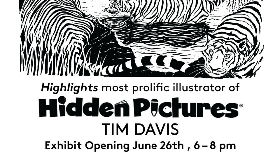 Art exhibit featuring tigers and text