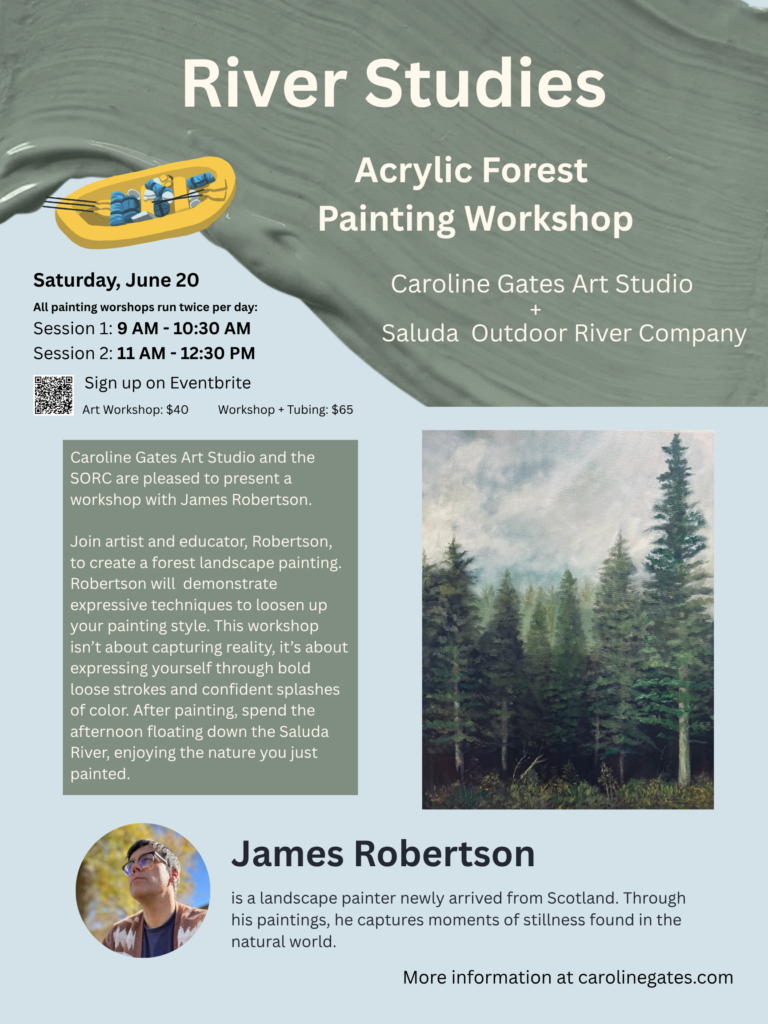 Acrylic painting workshop on river.