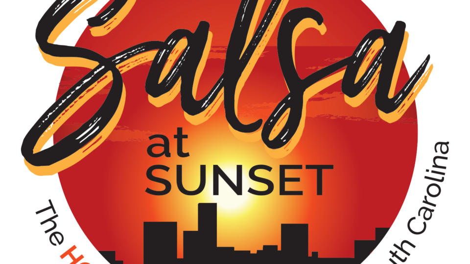 Salsa at sunset event flier with skyline view