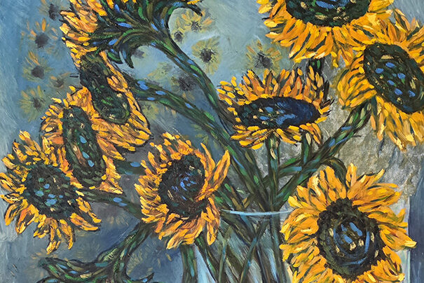 Vibrant sunflowers in a vase