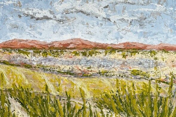 Colorful landscape with mountains and sky