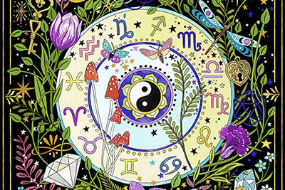 Colorful zodiac symbols and nature elements
