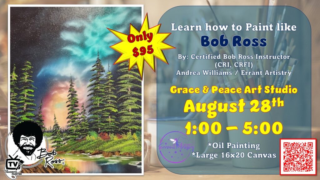 Painting class featuring Bob Ross style