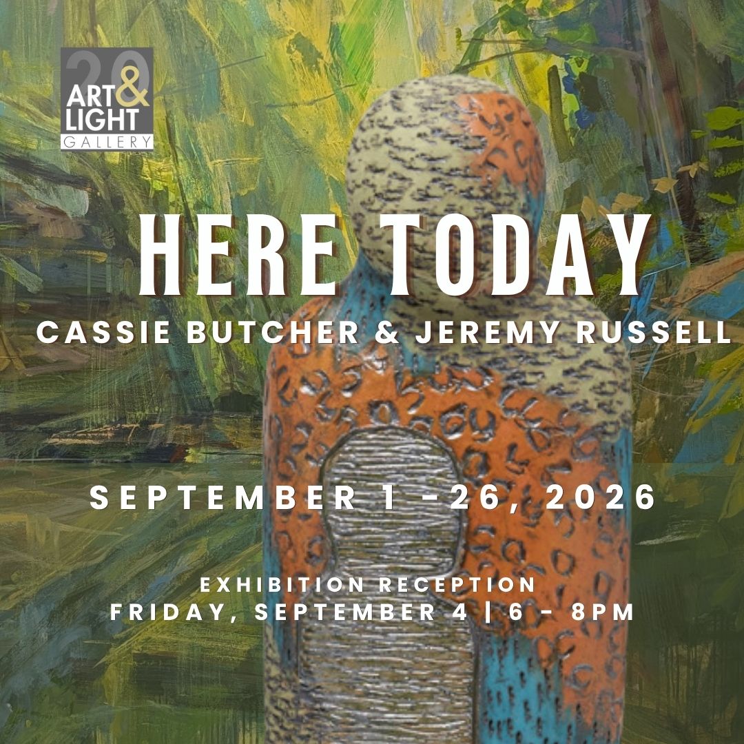 Art exhibition announcement with sculpture