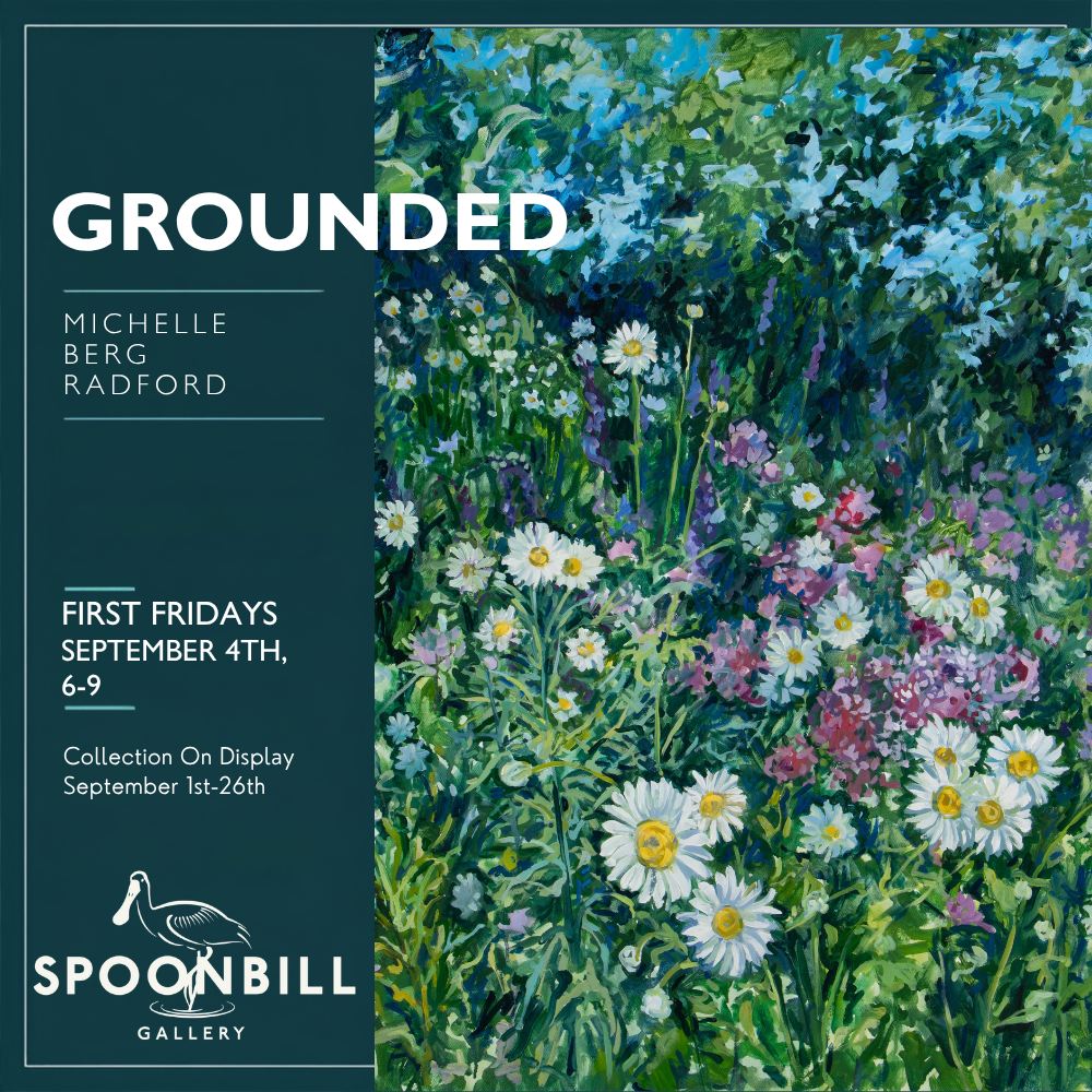 Floral artwork exhibition announcement.