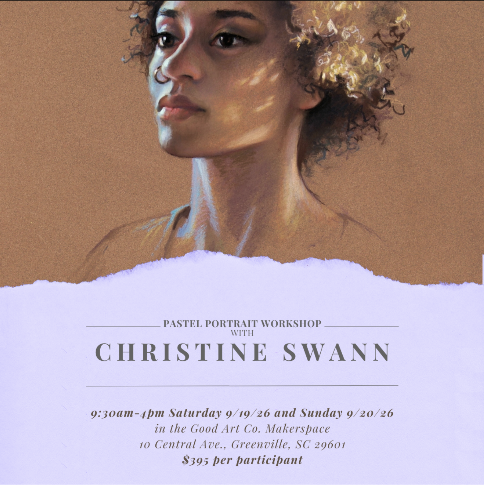 Pastel portrait workshop advertisement.