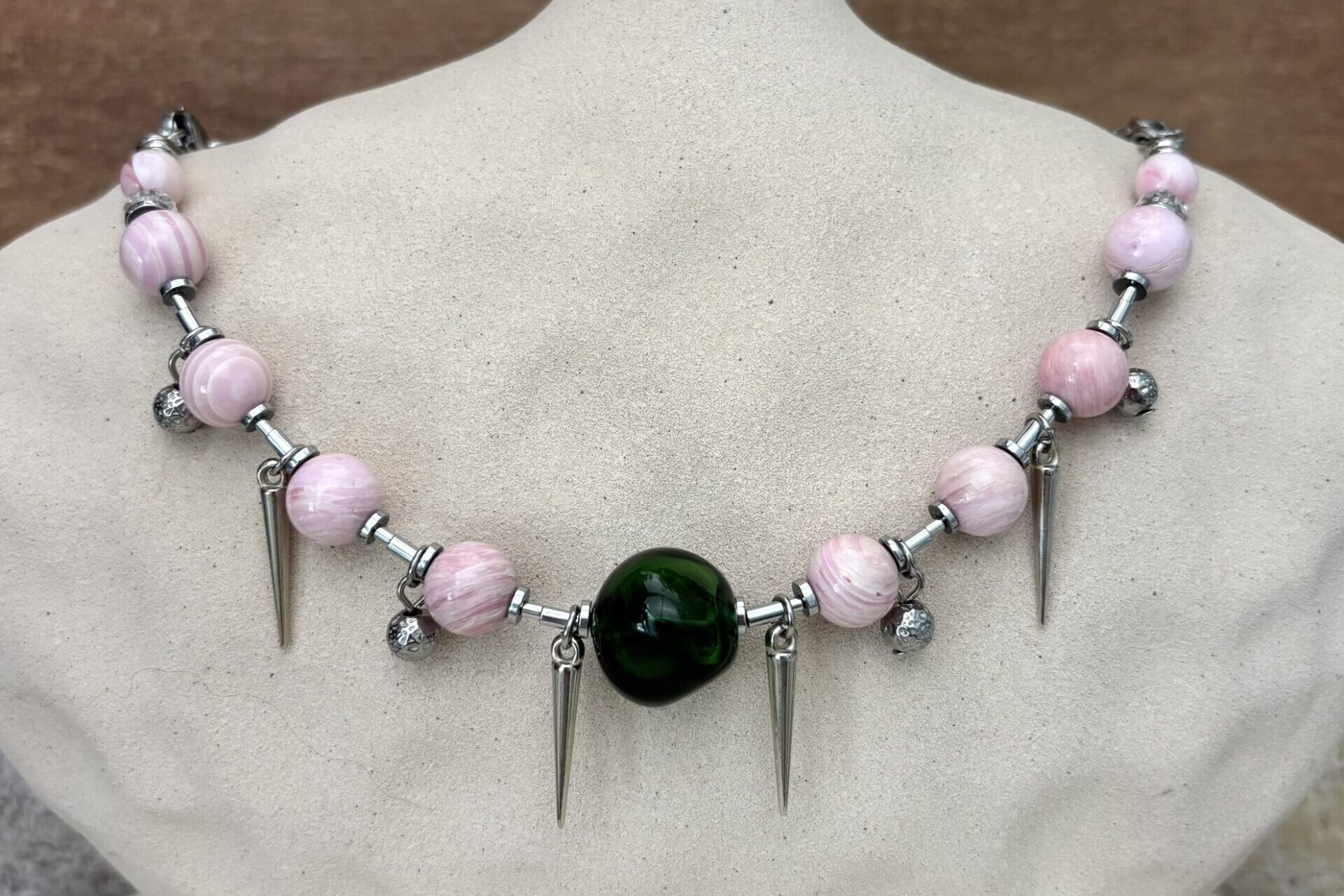 Colorful necklace with spikes and beads
