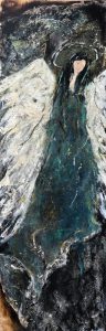 a close up of a painting