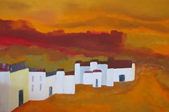 a painting of a white building