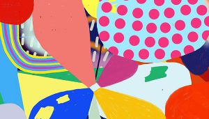 a colorful art piece with dots and lines