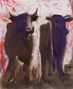 a painting of two cows