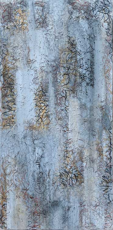 mixed media: conte, ink, acrylic, charcoal, gesso
48 x 24 inches