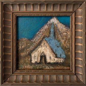 a painting of a house in a frame