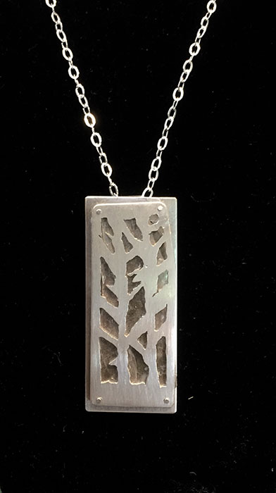 Sterling silver, mica
2 x .75 inches