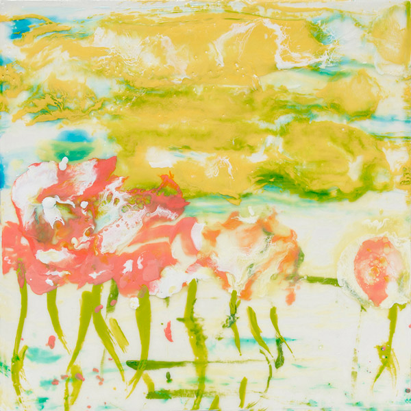 a painting of flowers on a white surface